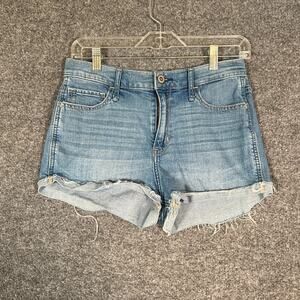 Hollister Shorts Womens 7 Blue Denim Jean Mid Rise Light Wash Frayed Hem‎